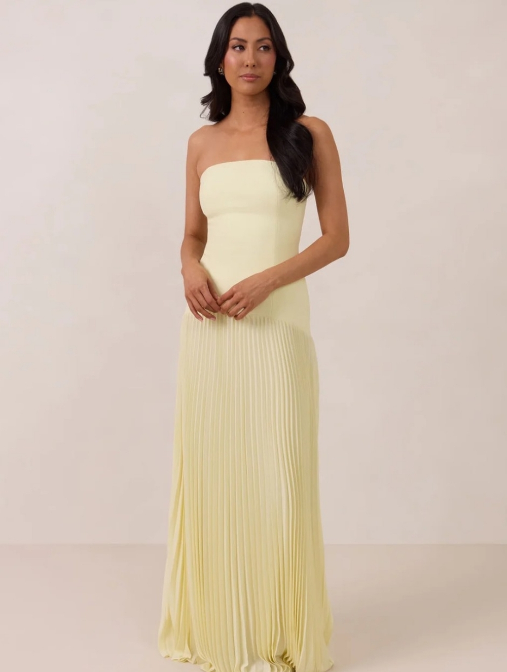 Park & Fifth Daphne Dress Size M Yellow Pleated Strapless Midi Bridesmaid